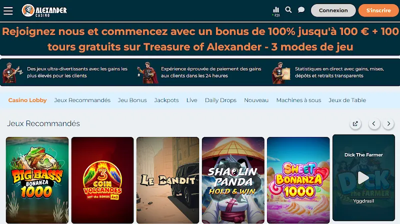 Alexandarcasino France jeux en ligne avis et bonus 2025